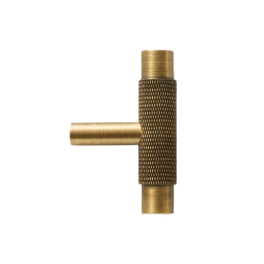 GIFFORD - Solid Brass Knurled T-Bar Handle - Antique Brass