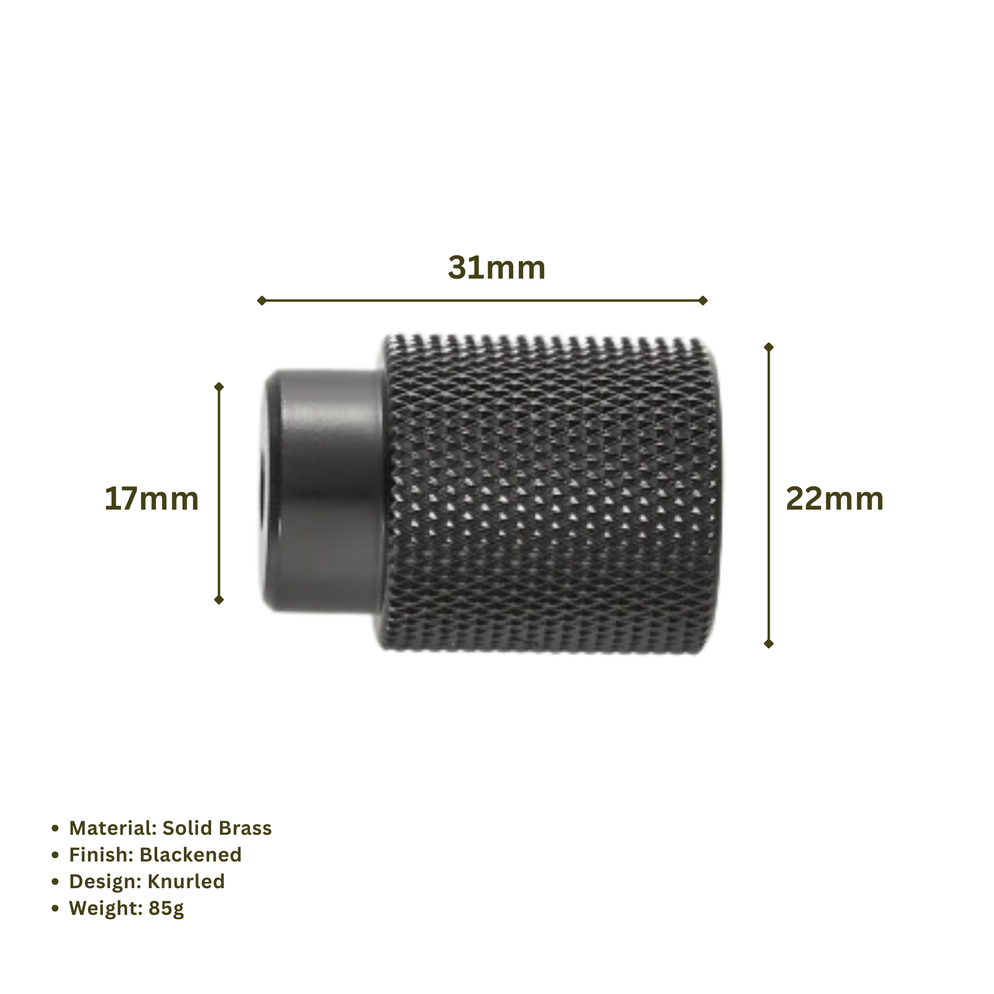 BARONY - Solid Brass Knurled Cabinet Knob - Blackened Brass