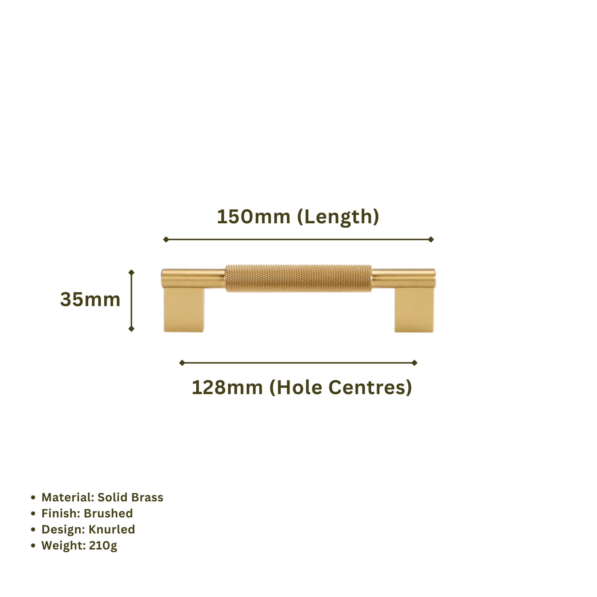 CURZON - Solid Brass Knurled D-Bar Handle - Brushed Brass