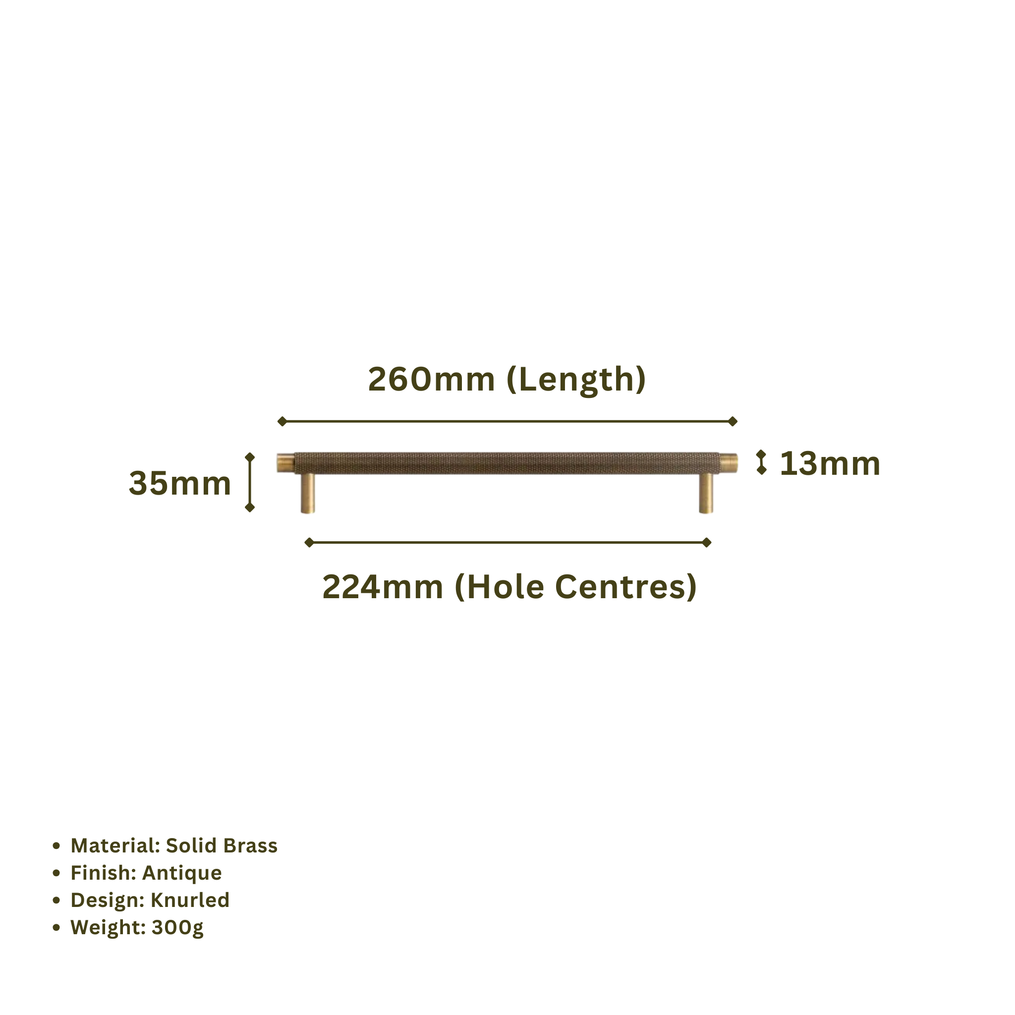 GIFFORD - Solid Brass Knurled Bar Handle - Antique Brass