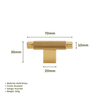 CURZON - Large Solid Brass Knurled T-Bar Handle - Brushed Brass