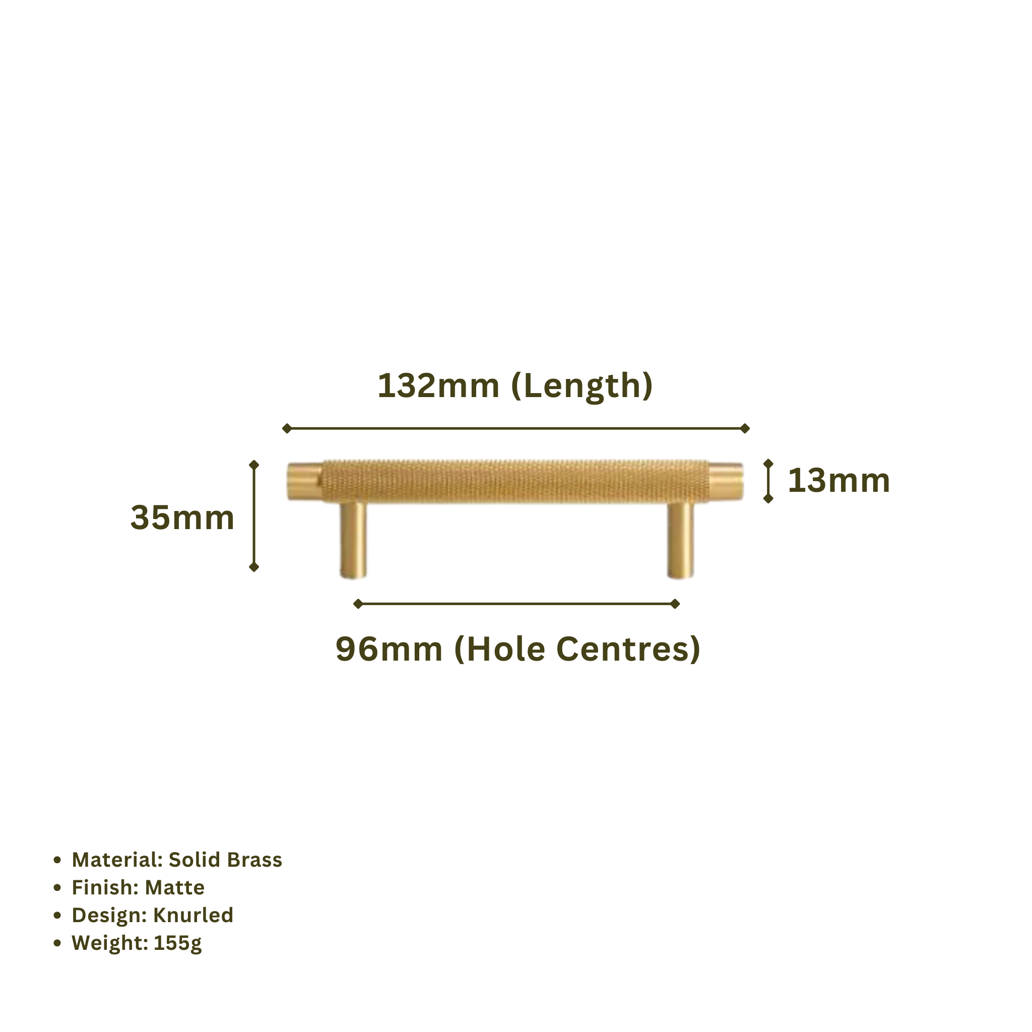 MONTAGUE - Solid Brass Knurled Bar Handle - Matte Brass