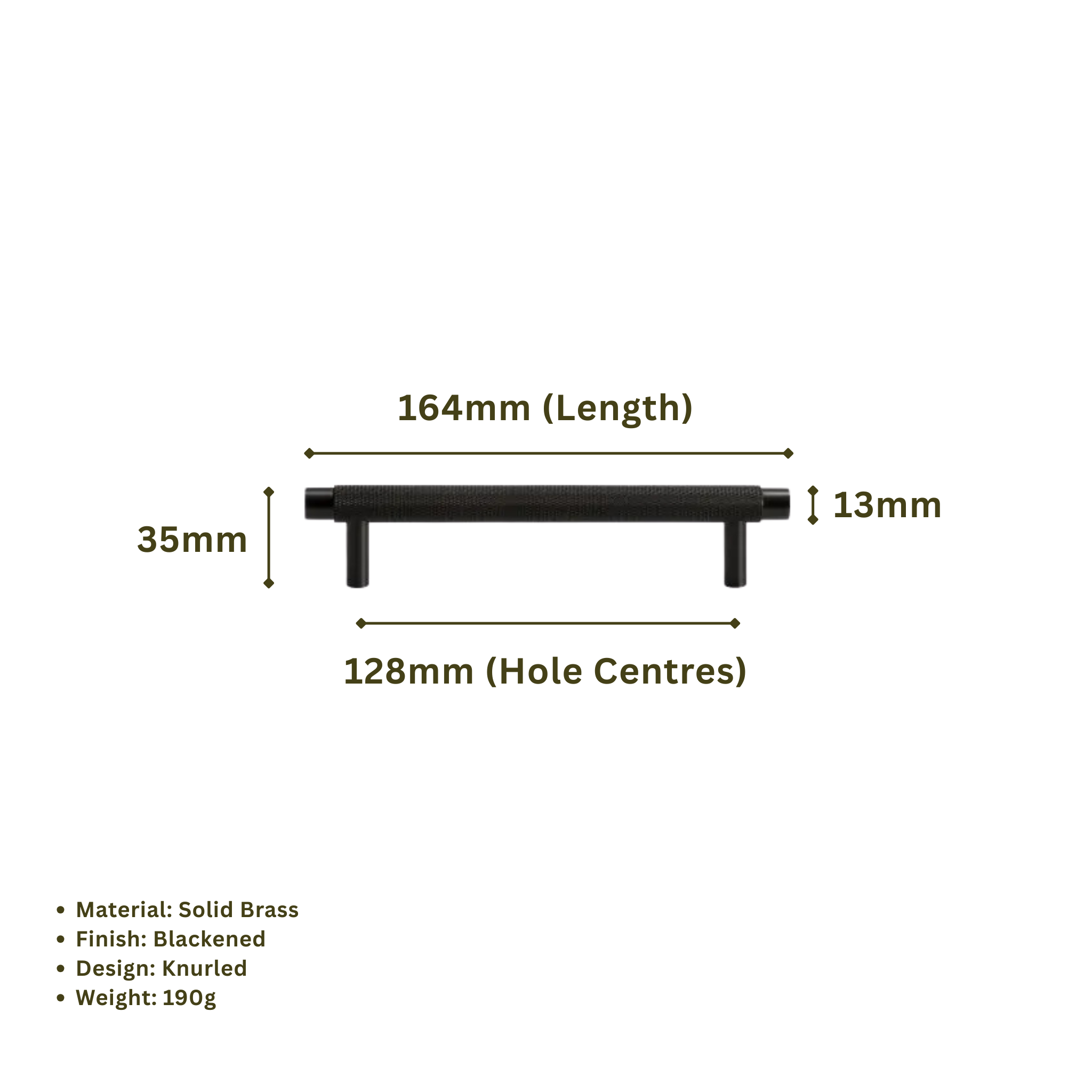 BARONY - Solid Brass Knurled Bar Handle - Blackened Brass