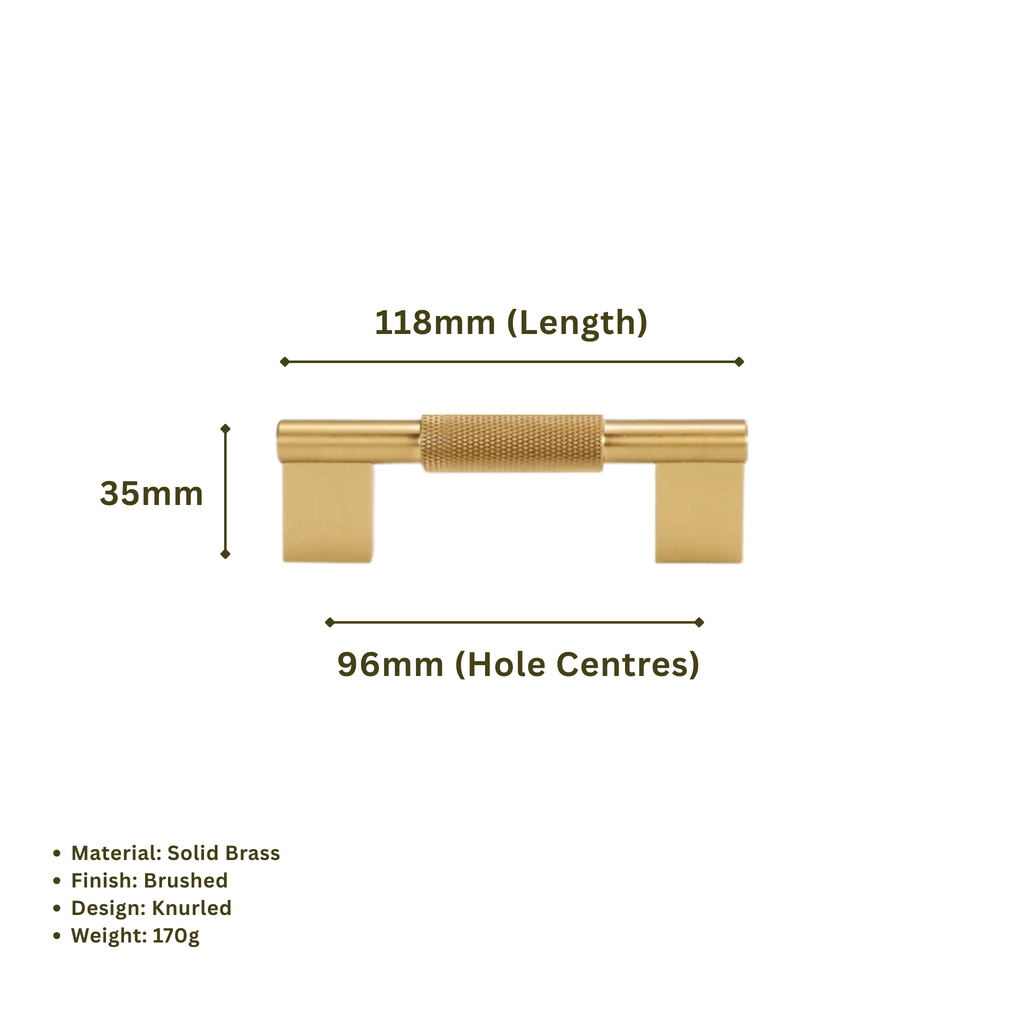 CURZON - Solid Brass Knurled D-Bar Handle - Brushed Brass