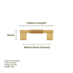 CURZON - Solid Brass Knurled D-Bar Handle - Brushed Brass