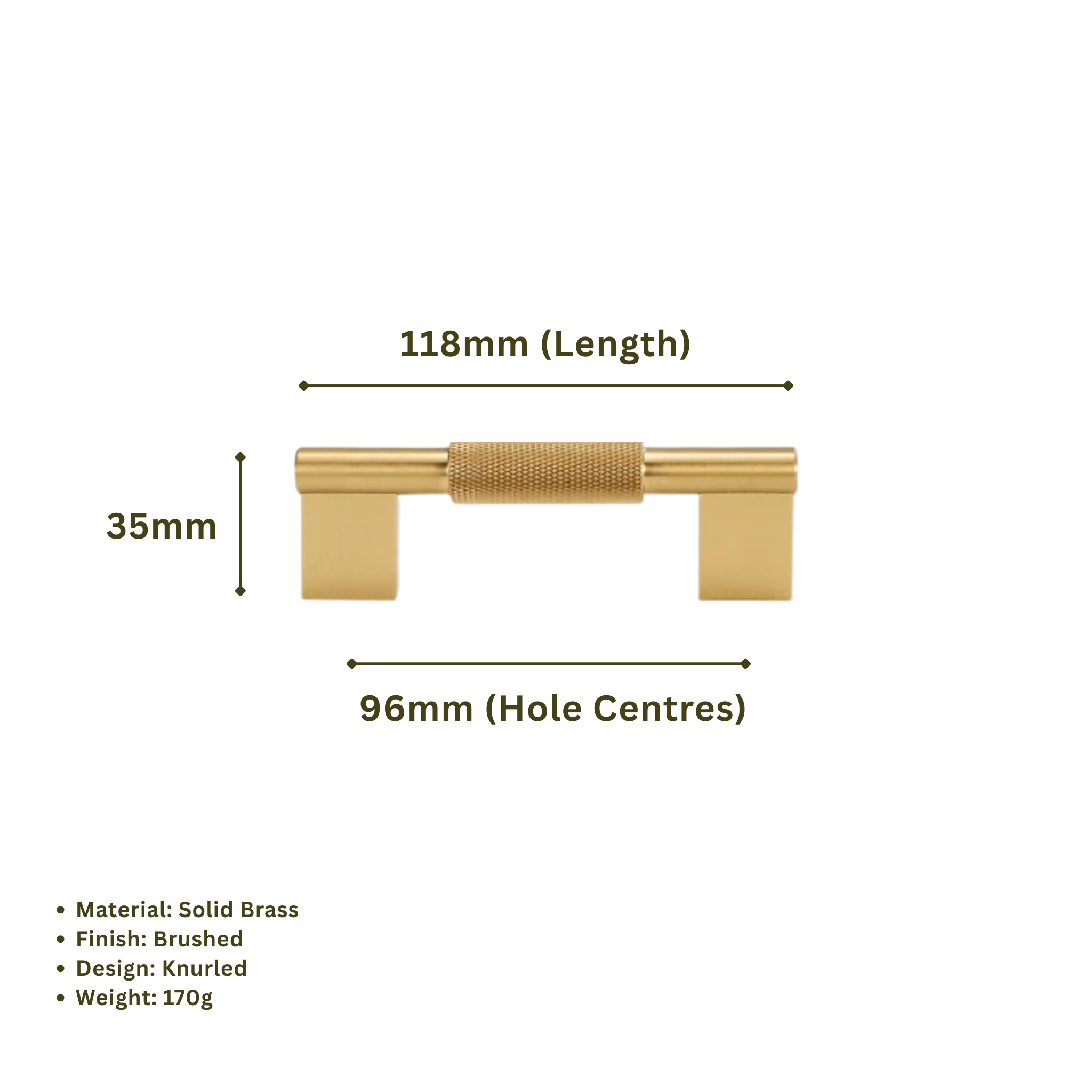 CURZON - Solid Brass Knurled D-Bar Handle - Brushed Brass