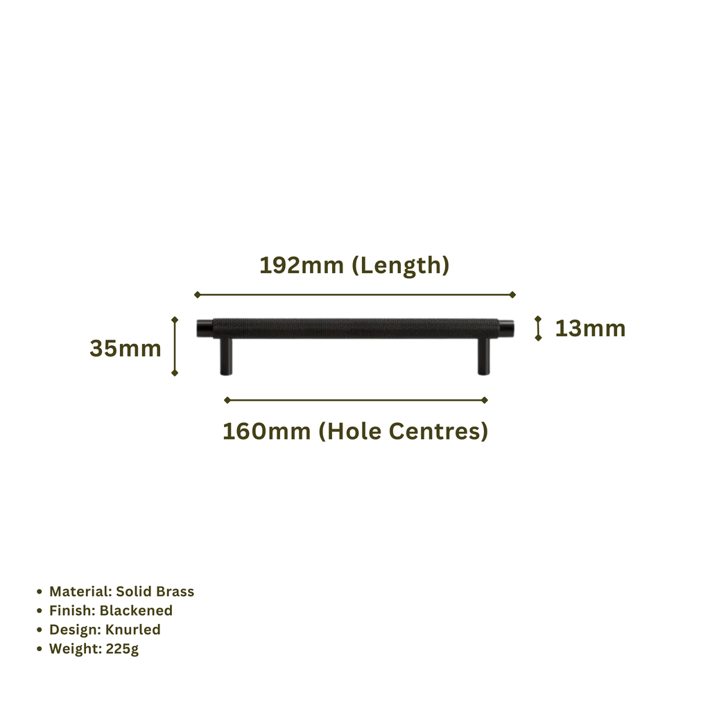 BARONY - Solid Brass Knurled Bar Handle - Blackened Brass