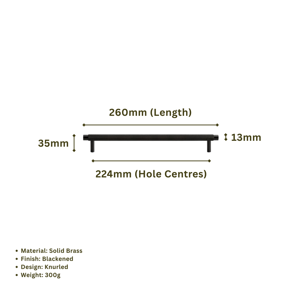 BARONY - Solid Brass Knurled Bar Handle - Blackened Brass