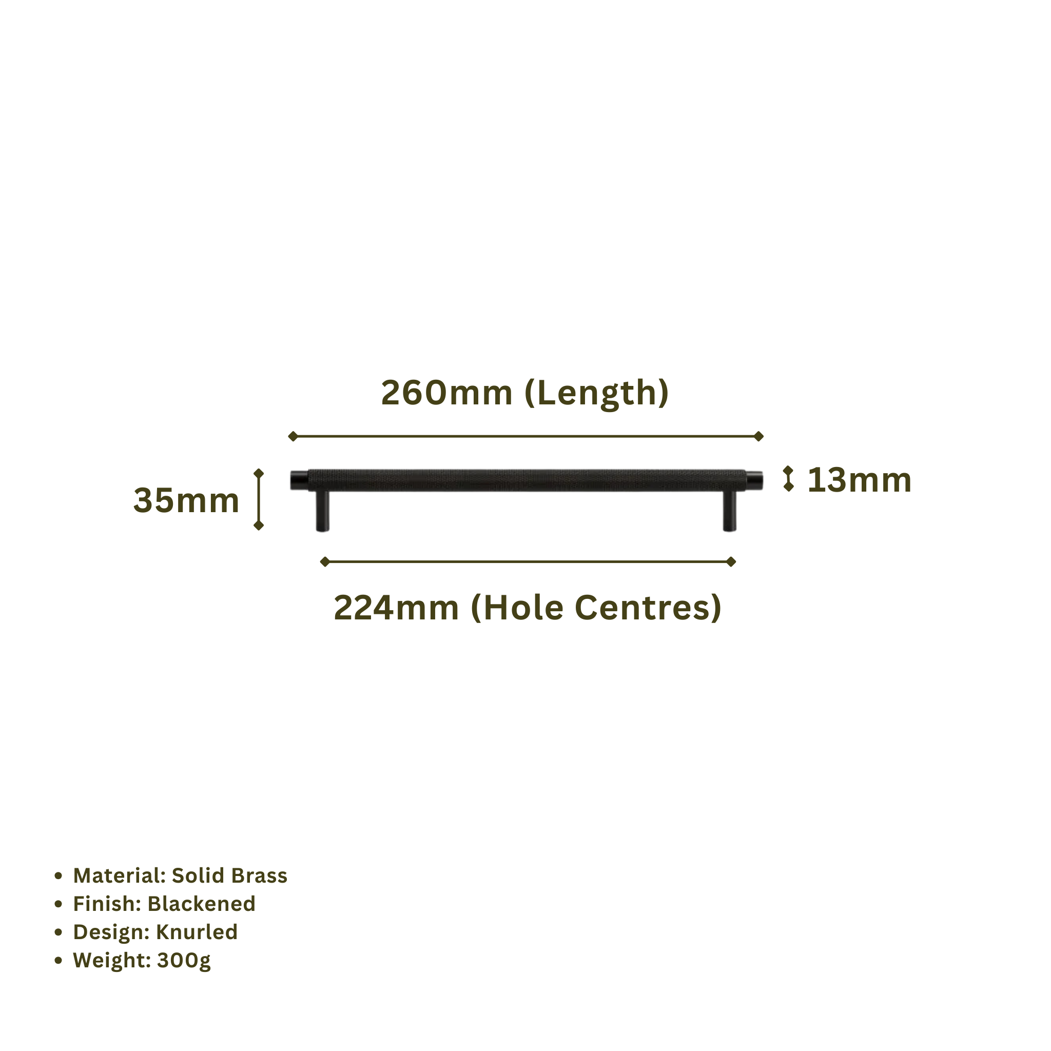 BARONY - Solid Brass Knurled Bar Handle - Blackened Brass