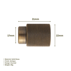 GIFFORD - Solid Brass Knurled Cabinet Knob - Antique Brass