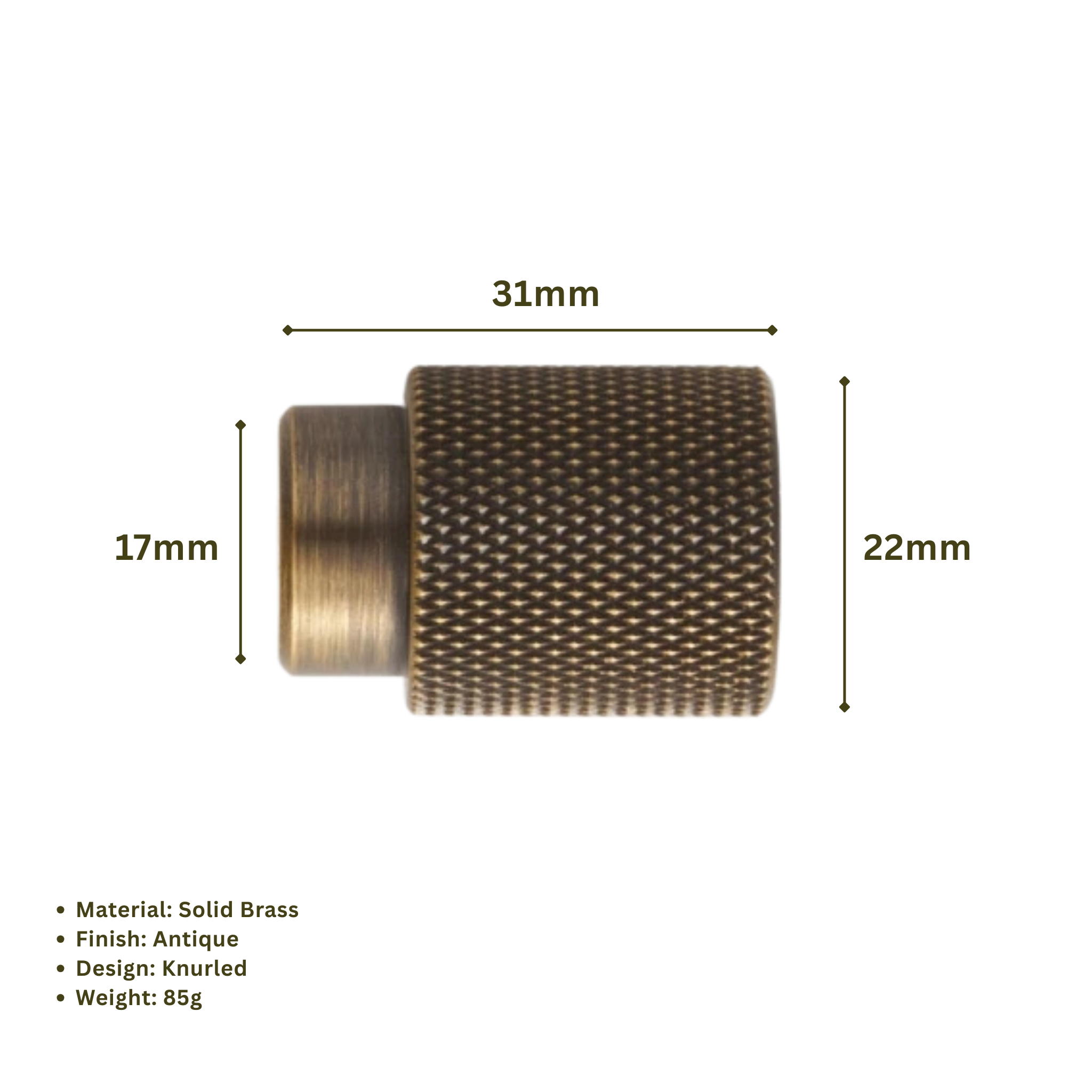GIFFORD - Solid Brass Knurled Cabinet Knob - Antique Brass