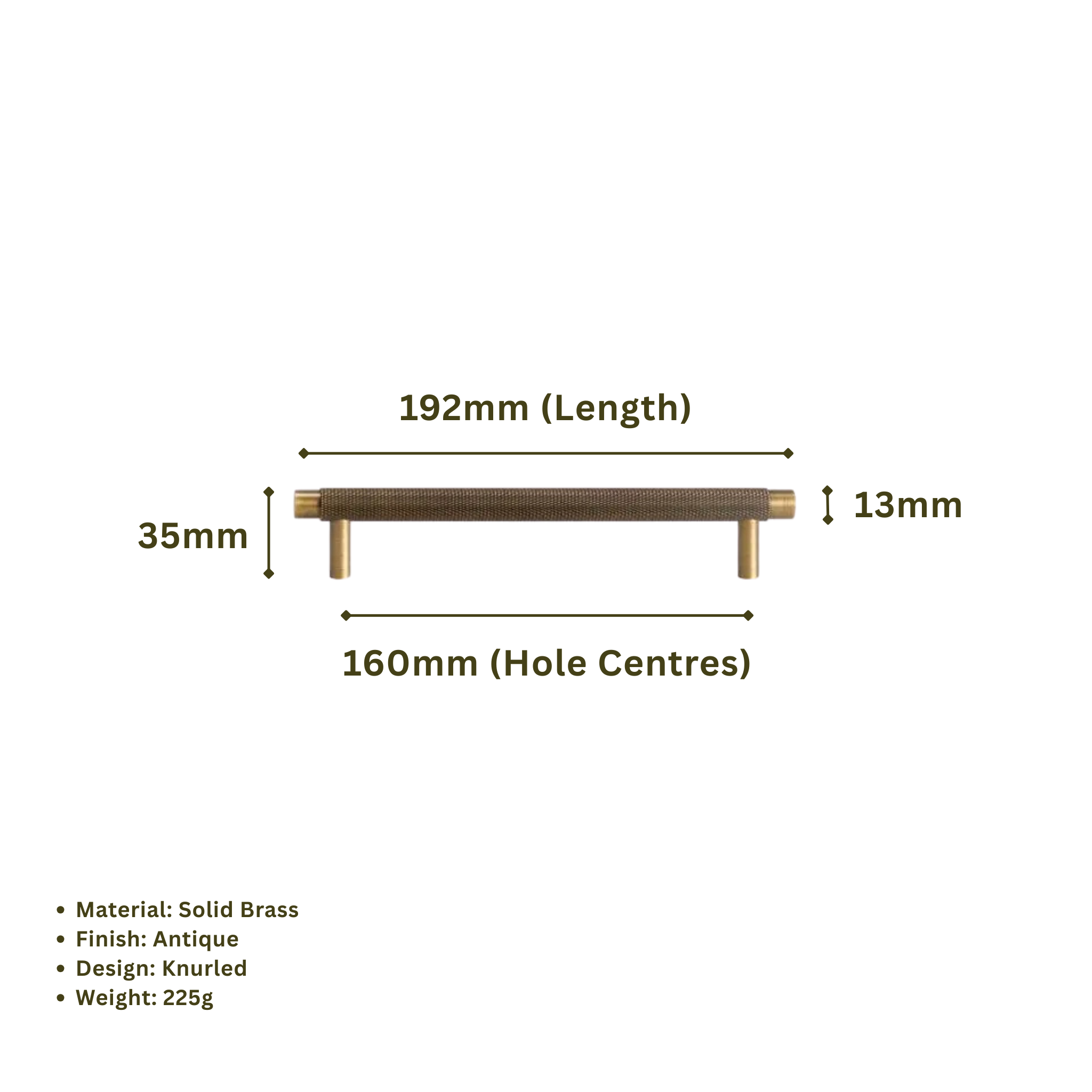 GIFFORD - Solid Brass Knurled Bar Handle - Antique Brass