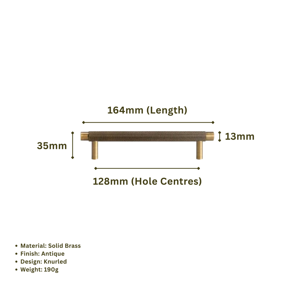 GIFFORD - Solid Brass Knurled Bar Handle - Antique Brass