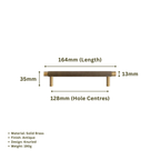 GIFFORD - Solid Brass Knurled Bar Handle - Antique Brass