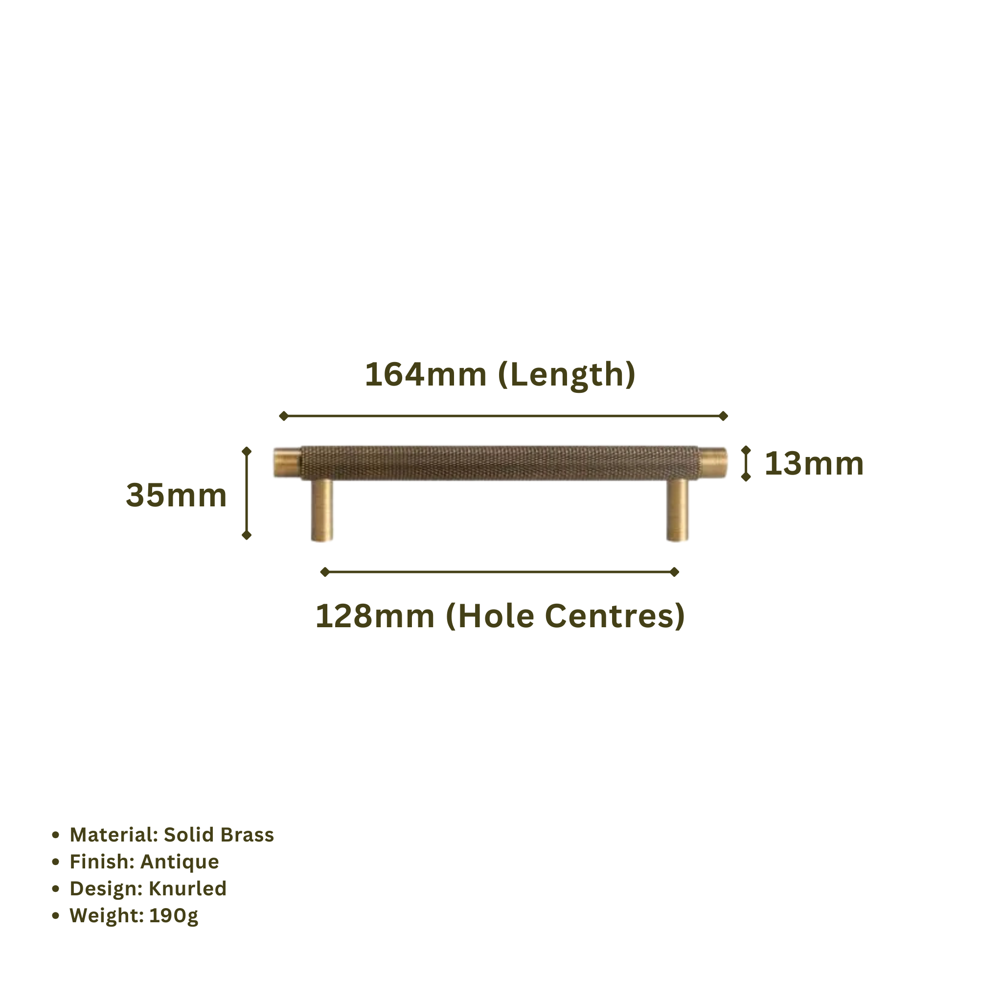 GIFFORD - Solid Brass Knurled Bar Handle - Antique Brass