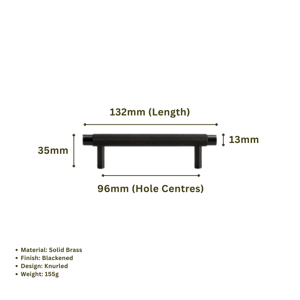 BARONY - Solid Brass Knurled Bar Handle - Blackened Brass