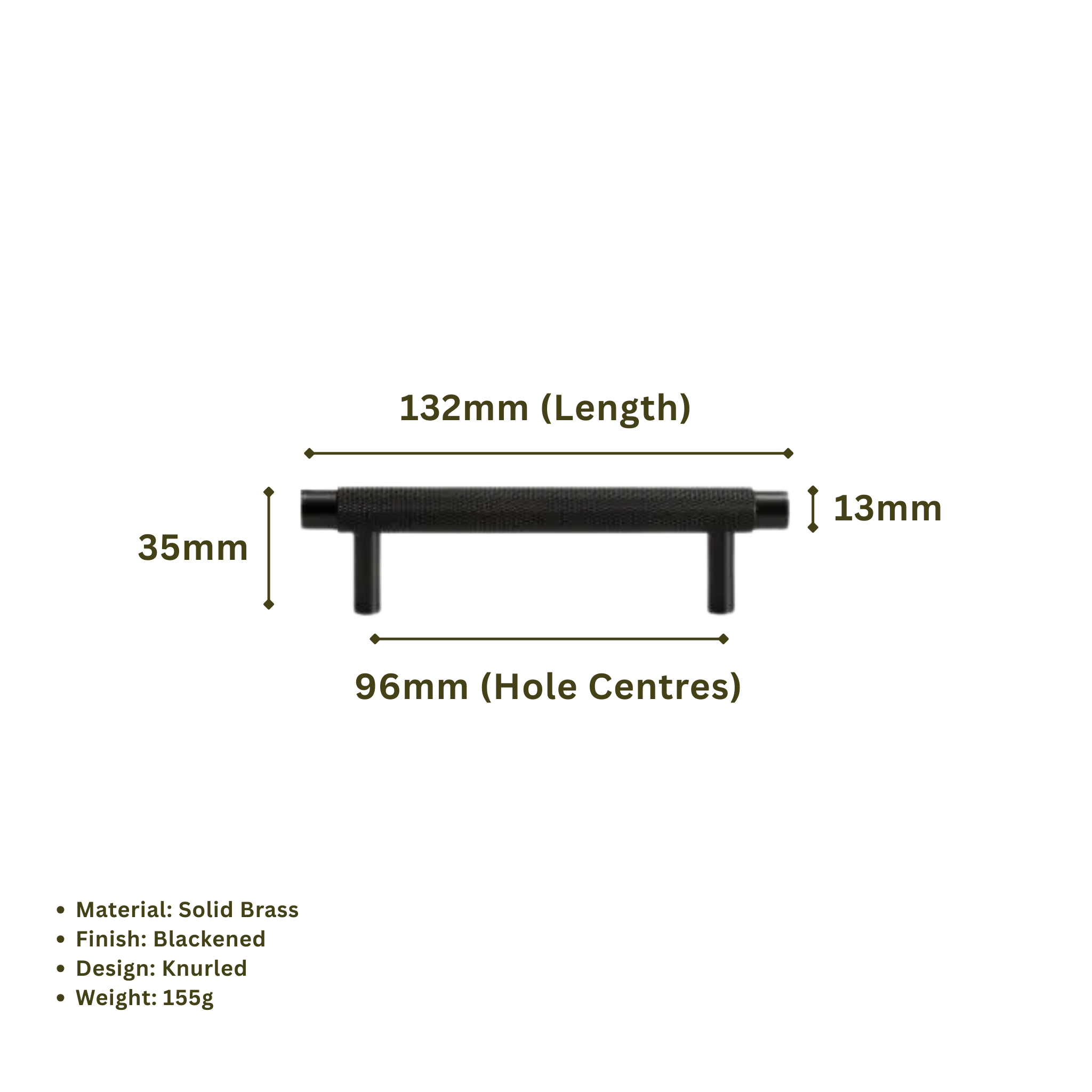 BARONY - Solid Brass Knurled Bar Handle - Blackened Brass