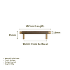 GIFFORD - Solid Brass Knurled Bar Handle - Antique Brass