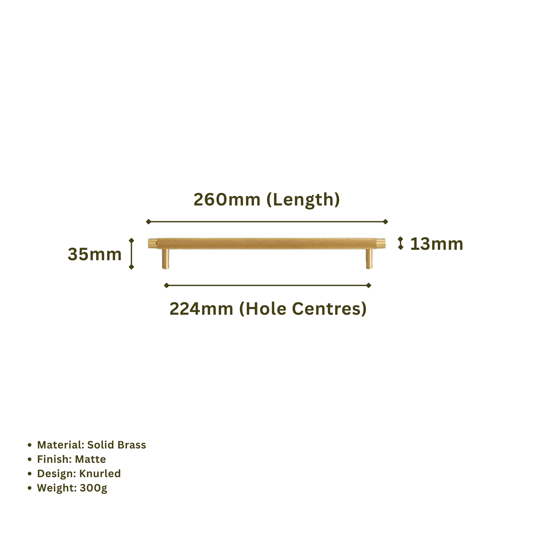 MONTAGUE - Solid Brass Knurled Bar Handle - Matte Brass