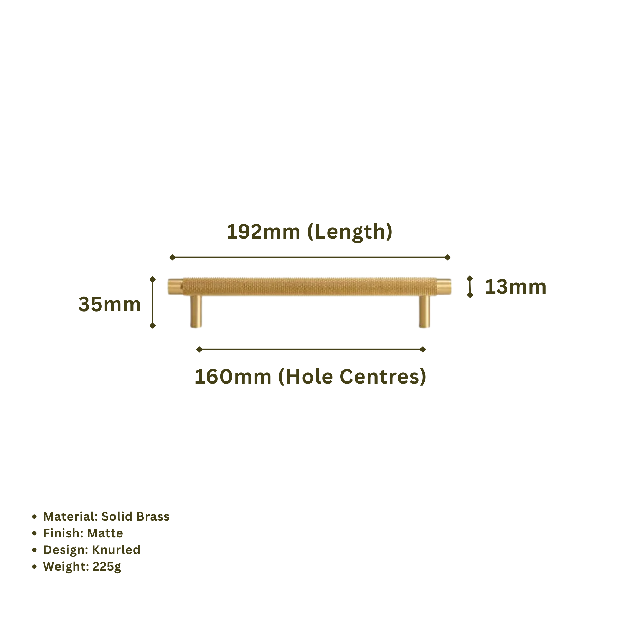 MONTAGUE - Solid Brass Knurled Bar Handle - Matte Brass