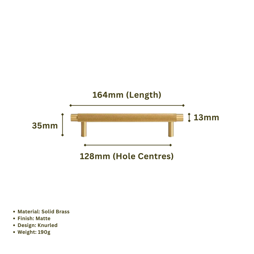 MONTAGUE - Solid Brass Knurled Bar Handle - Matte Brass