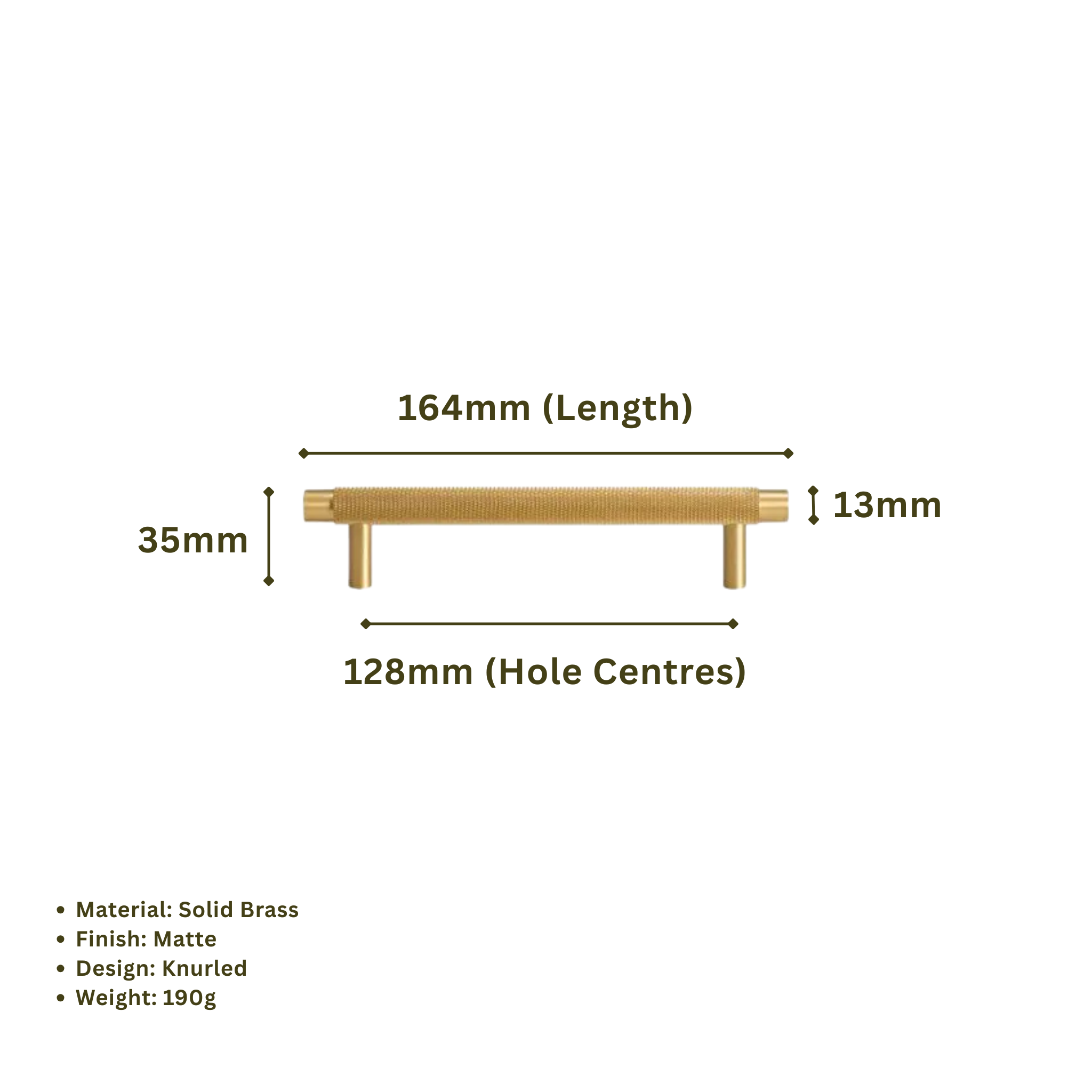 MONTAGUE - Solid Brass Knurled Bar Handle - Matte Brass