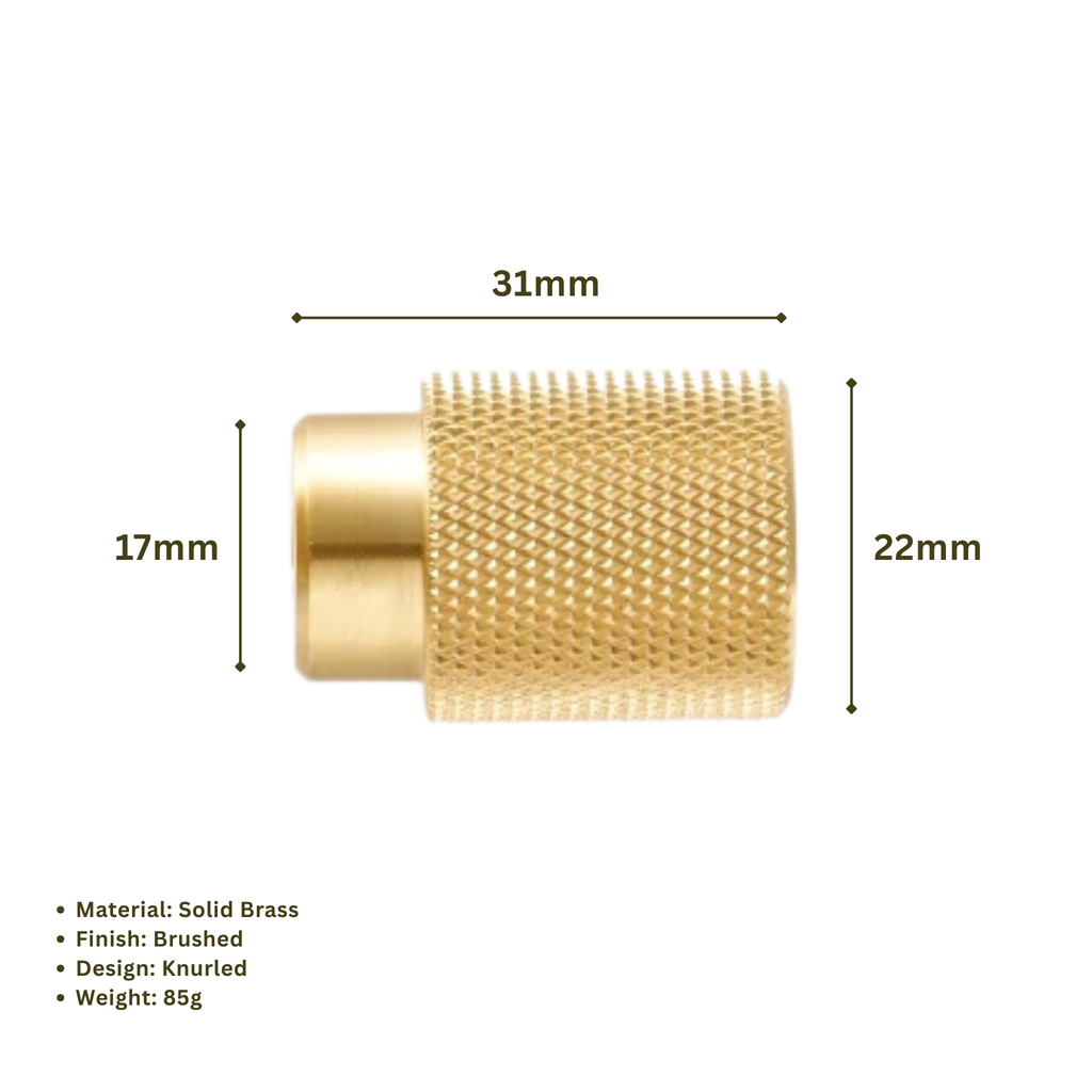 CURZON - Solid Brass Knurled Cabinet Knob - Brushed Brass