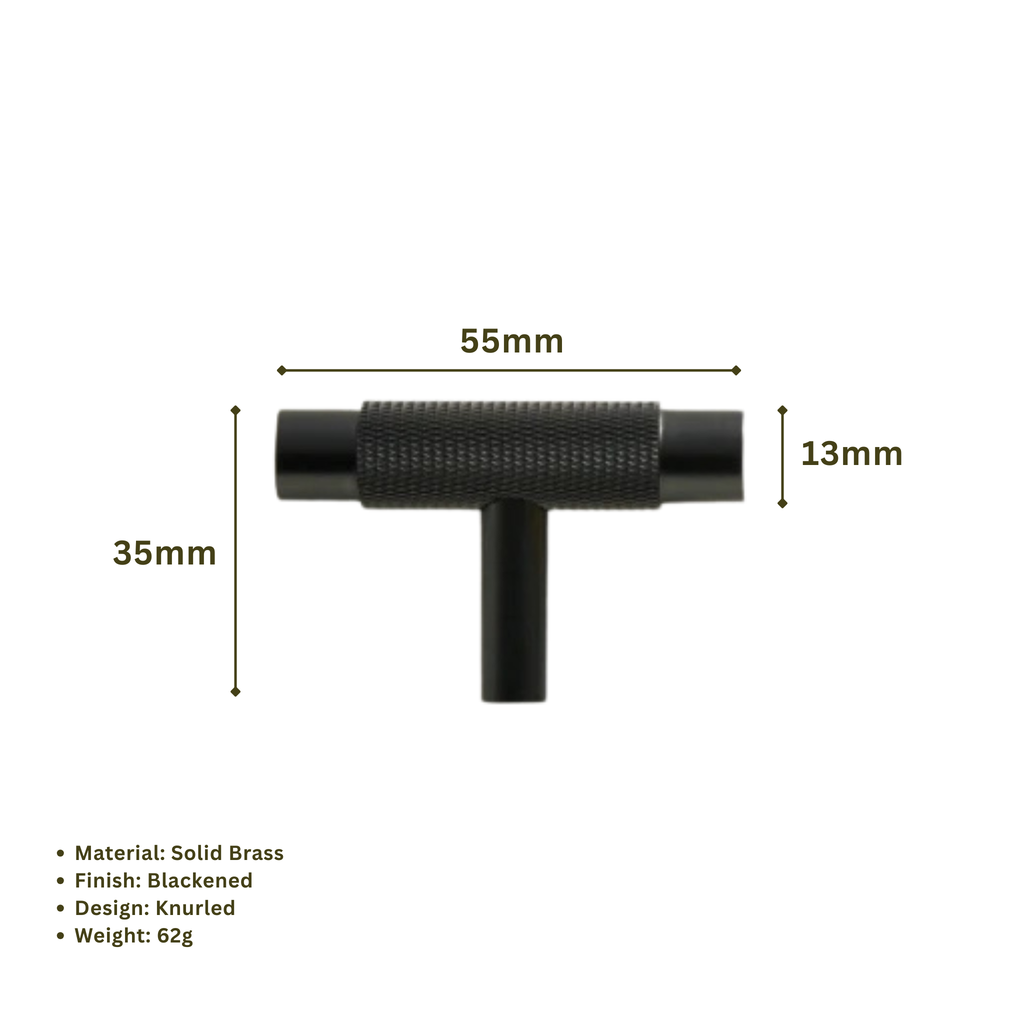 BARONY - Solid Brass Knurled T-Bar Handle - Blackened Brass