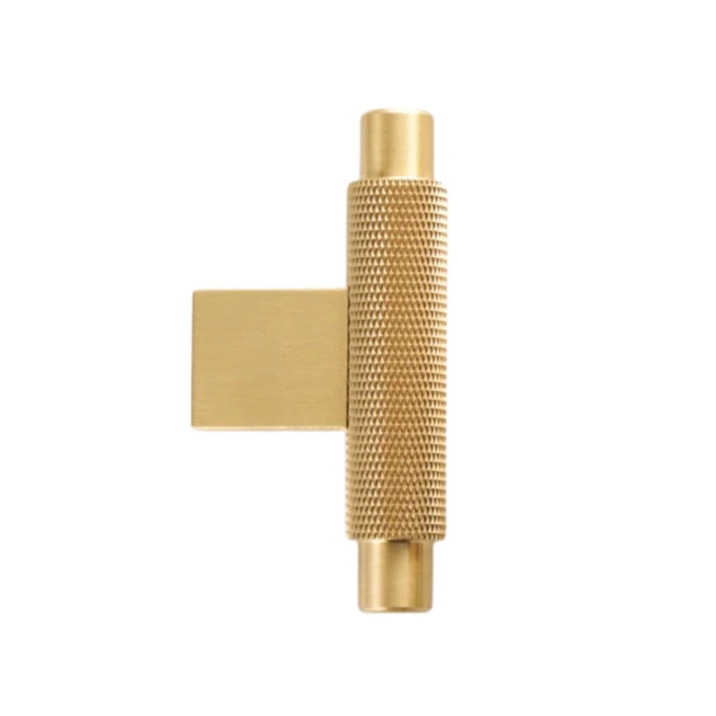 CURZON - Large Solid Brass Knurled T-Bar Handle - Brushed Brass